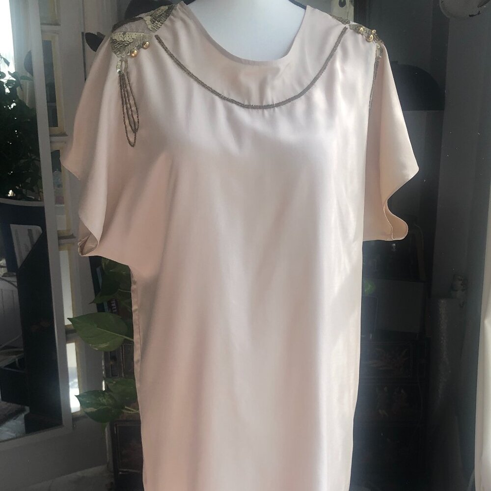 PEPPER + PISTOL Silk Shift dress with shoulder embellishments, size 6